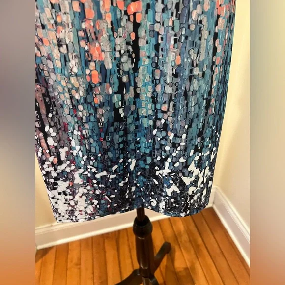 Ombre Bell Sleeve Dress V Neck Pink Teal Abstract Sz L NWT - Picture 6 of 9